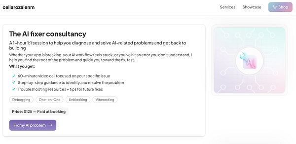 The image displays a service offering for an AI consultancy session.