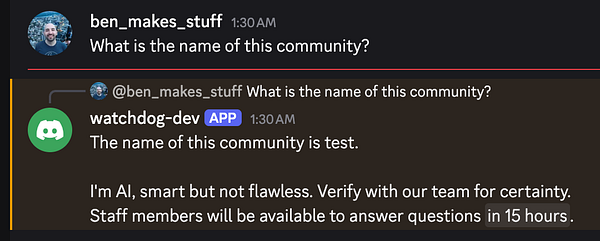 Screenshot of a Q&A interface displaying questions and answers with an added 'next staff availability' suffix.