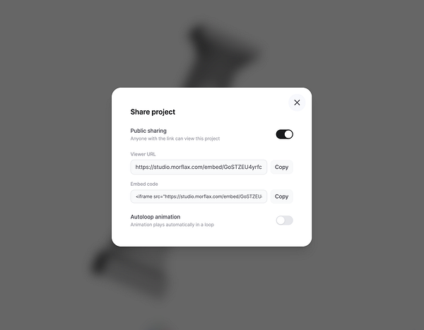 Screenshot of a source code editor displaying a React Native component for a project sharing feature.