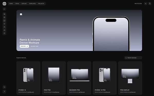 The image displays a user interface for a device mockup tool featuring various device options.