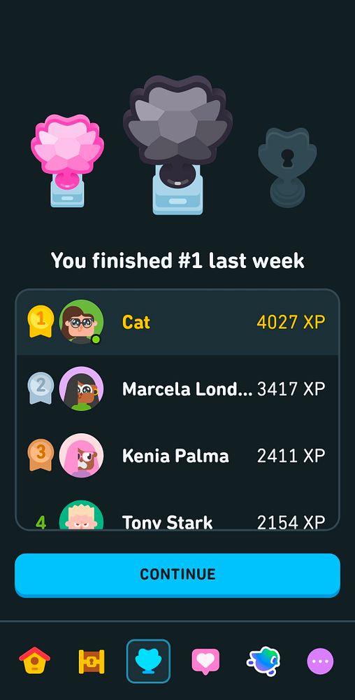 A leaderboard display showing the top players in a language learning app.