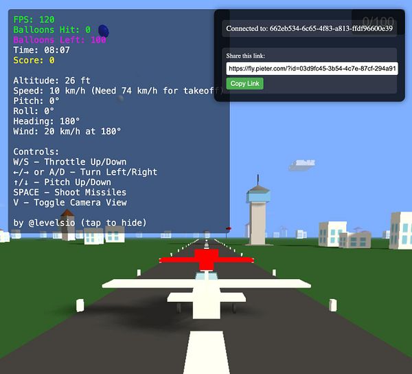A flight simulation interface displaying game controls and flight statistics.