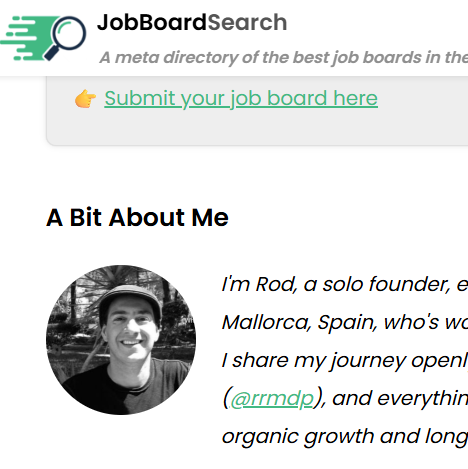 The image features a profile section from a website, highlighting a personal introduction.