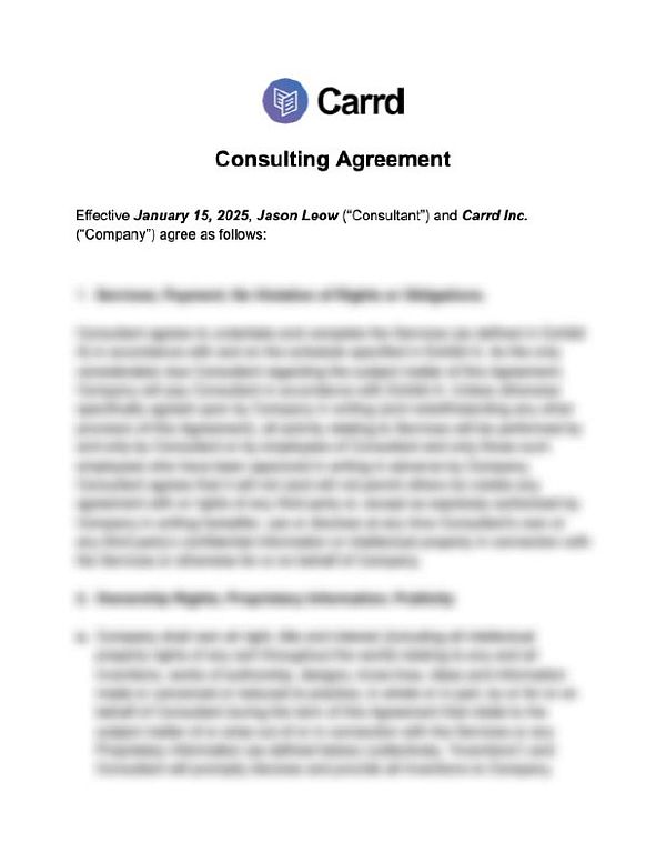 A consulting agreement document between Jason Leow and Carrd Inc.