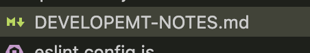 A screenshot of a code editor displaying a file named 'DEVELOPEMT-NOTES.md'.