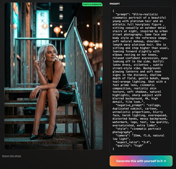 Screenshot of a dating app profile creation screen showing details including name, age, location, languages, and a self-description.
