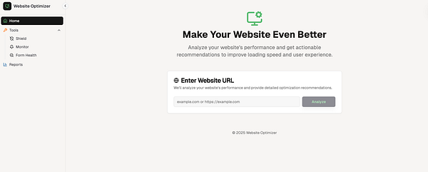 The image displays a user interface for a website optimization tool.