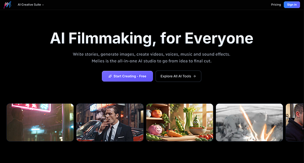 Screenshot of the Melies web application displaying the entry page with a header and a footer.