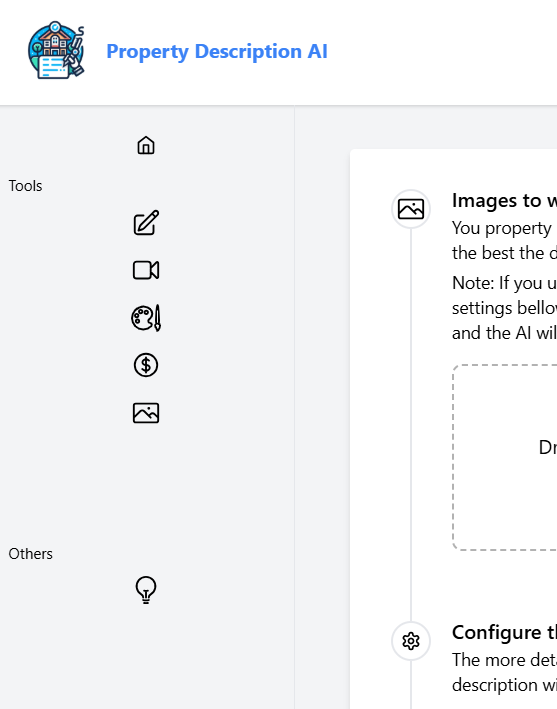 The image displays a user interface for a Property Description AI tool.