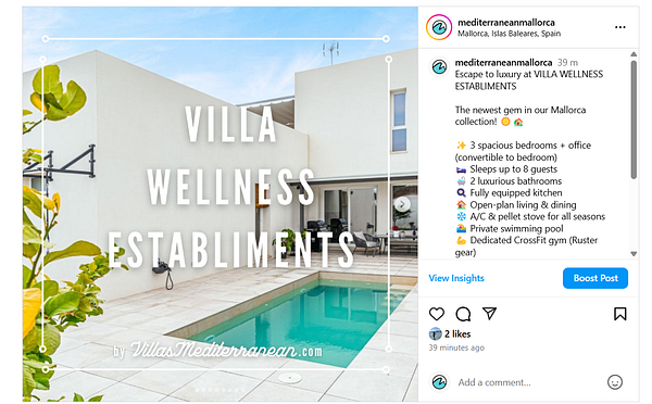 A modern villa with a private swimming pool and wellness features is showcased in the image.