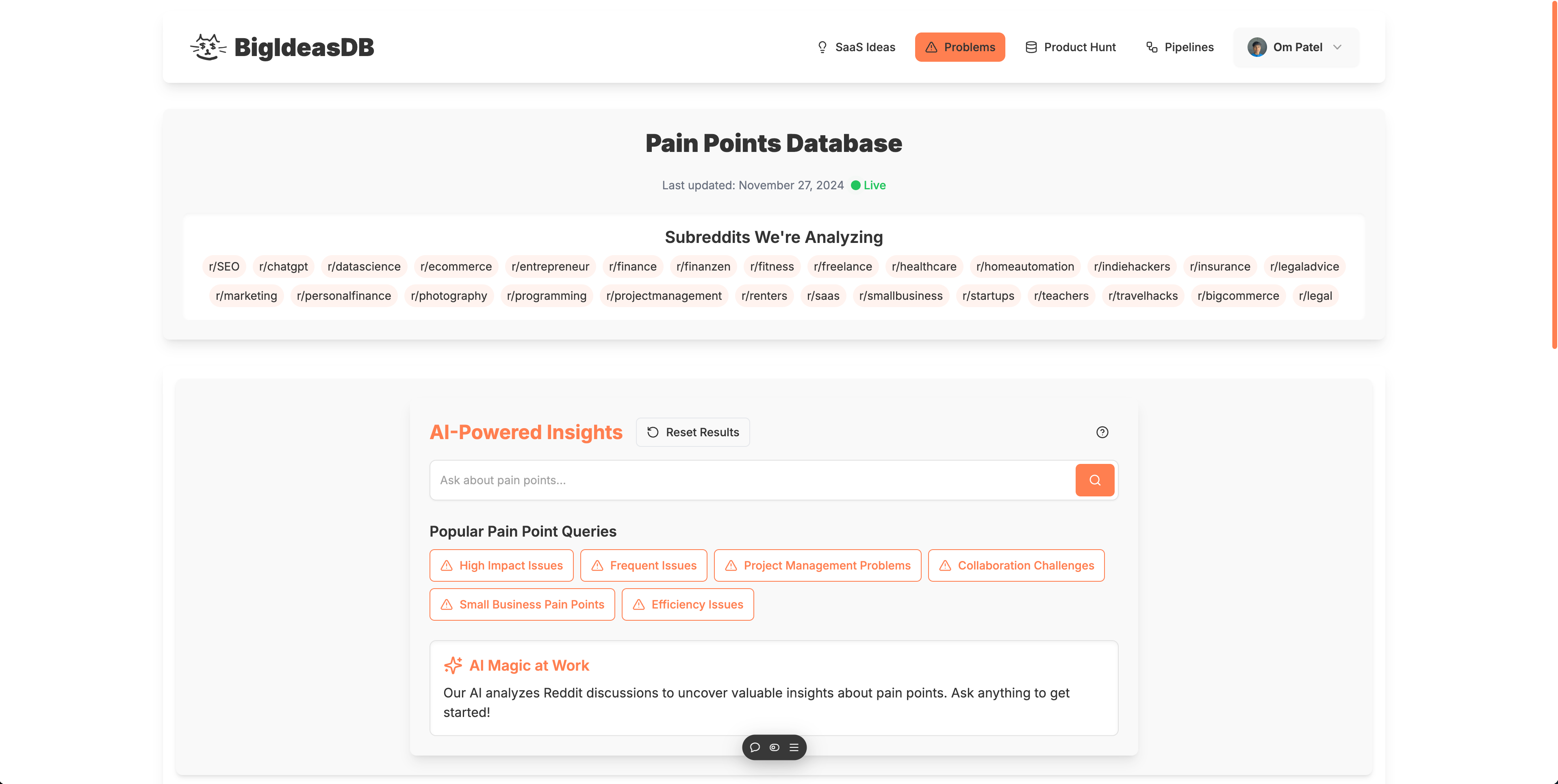 BigIdeasDB: Database Full of Validated Real-World Problems