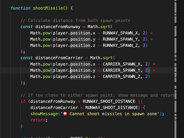 The image displays a code snippet for a function that restricts missile shooting in specific spawn zones.