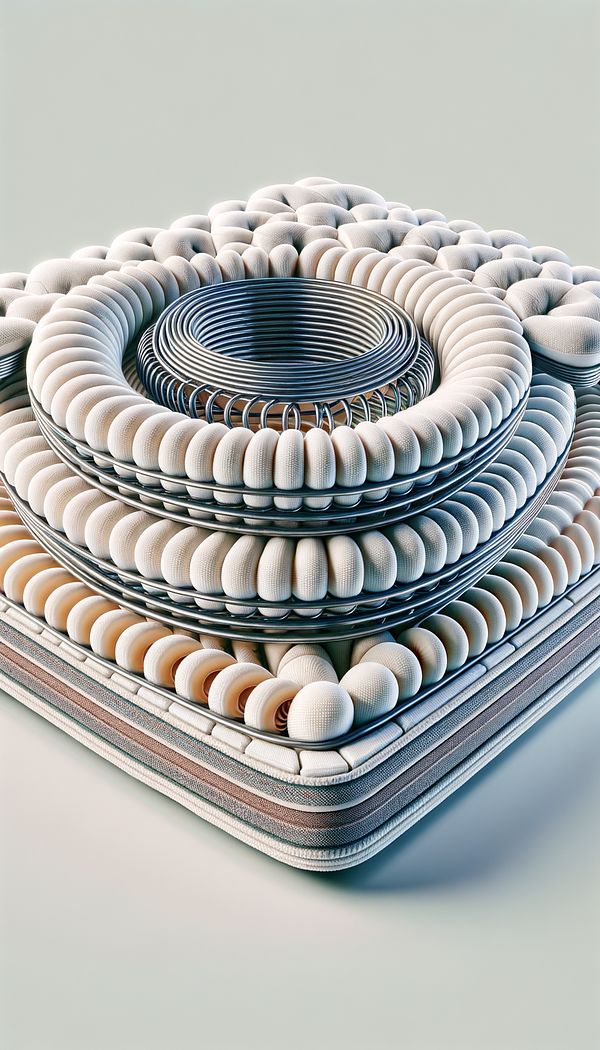 A cross-section of a mattress showing the interconnected coils of an innerspring unit, highlighting their arrangement and the layers of padding on top.