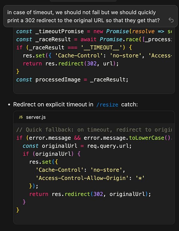 The image displays a code snippet related to handling timeouts in a server-side application.