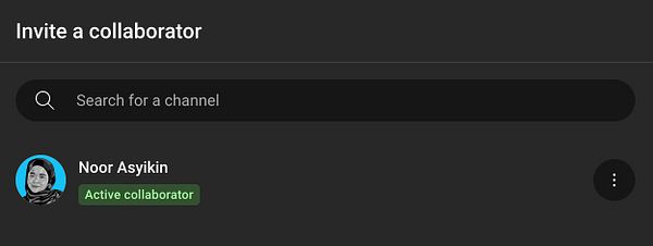 The image displays a user interface for inviting a collaborator on YouTube.