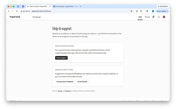 Screenshot of an app showing a /help page with navigation and instructions.