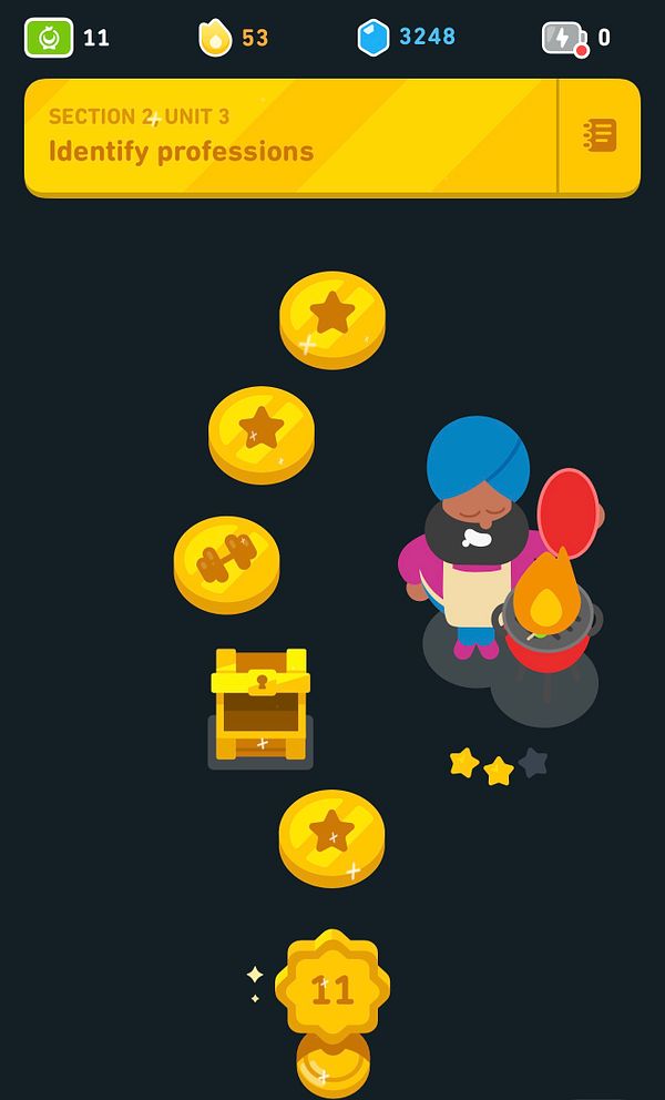 The image displays a Duolingo interface showing a user's progress in learning Arabic.