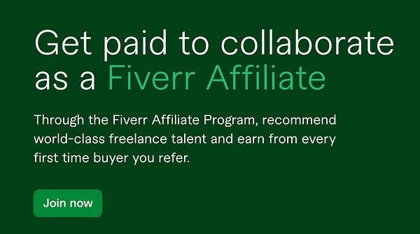 The image promotes the Fiverr Affiliate Program with a call to action.