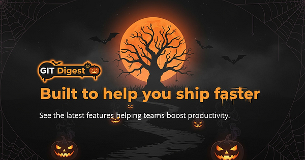 A Halloween-themed promotional graphic for Git Digest featuring a spooky landscape.