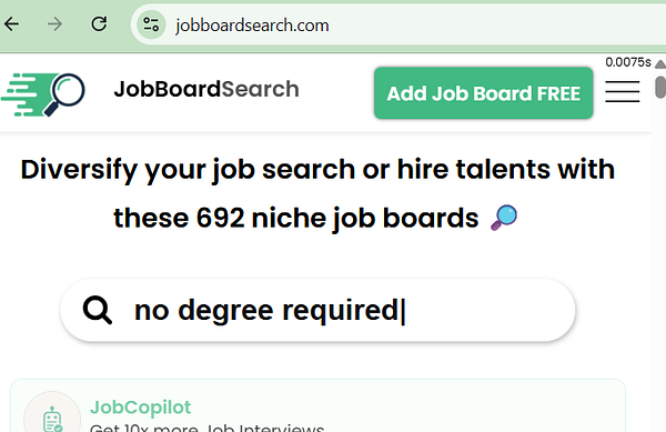 A screenshot of a job search results page listing remote and freelance job opportunities in software development and engineering roles.