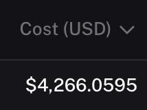 A cost display showing a specific amount in USD.
