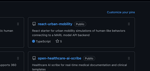 The image displays a GitHub interface showcasing two repositories, with a focus on the 'react-urban-mobility' project.