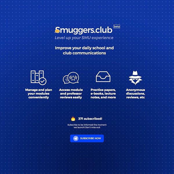 A draft landing page for Smuggers Club, showcasing features and subscription information.