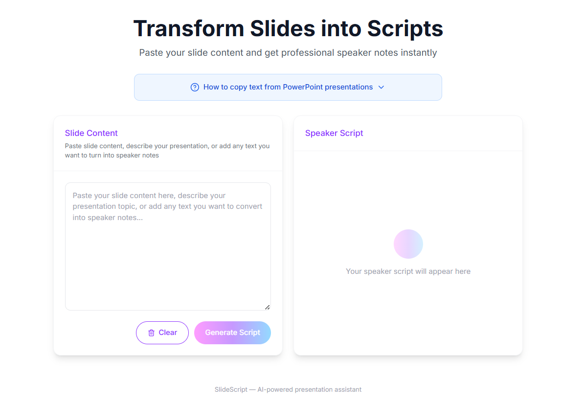 SlideScript: Transform slides into speaker notes in