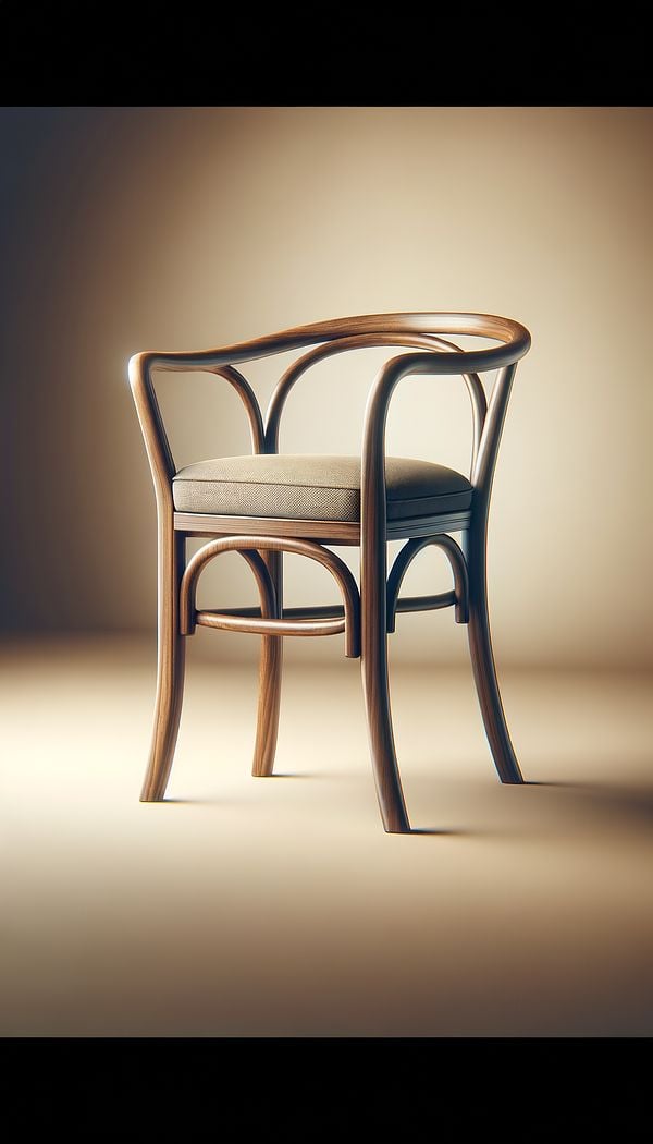 A beautifully crafted bowback chair made of solid wood, showcasing the elegance and curvature of the bow-shaped backrest. The chair is set against a simple backdrop that emphasizes its design.