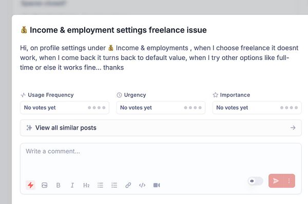 A task interface detailing a bug related to freelance employment settings.