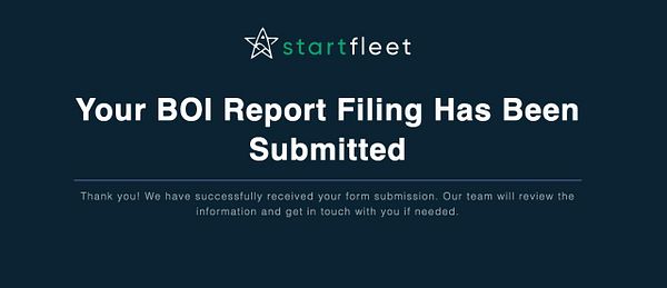Confirmation message indicating successful submission of a BOI report.