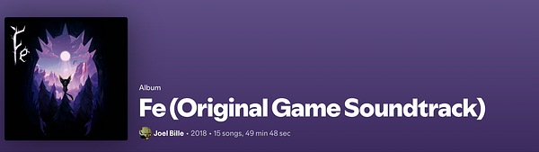 The image displays the album cover and details for 'Fe (Original Game Soundtrack)'.
