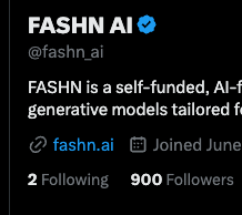 The image displays a Twitter profile for FASHN AI, highlighting its follower count and description.