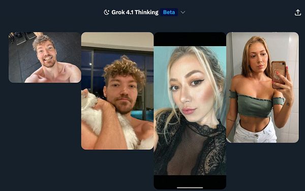 A collage of four selfies featuring two individuals, one male and one female, in various settings.