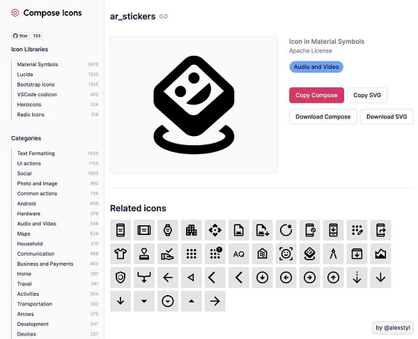 The image displays a user interface for selecting and managing icons in a design tool.