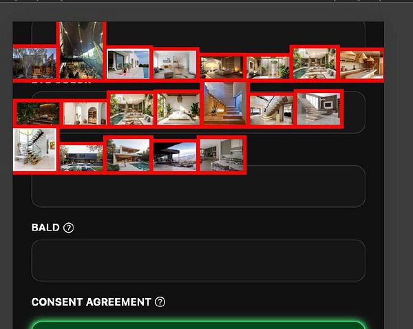 The image displays a user interface for selecting interior design images for training a model.