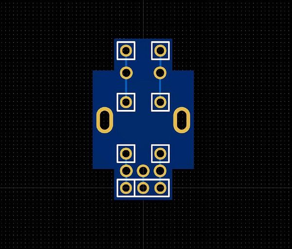 A PCB design layout for a breakout board featuring multiple component pads and traces.