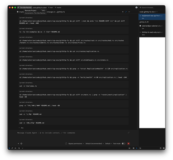 Terminal window displaying system information of an Ubuntu virtual machine in a VirtualBox on a Windows host with Zed IDE windows open for remote work.