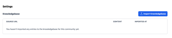 The image displays a settings interface for a knowledgebase feature.