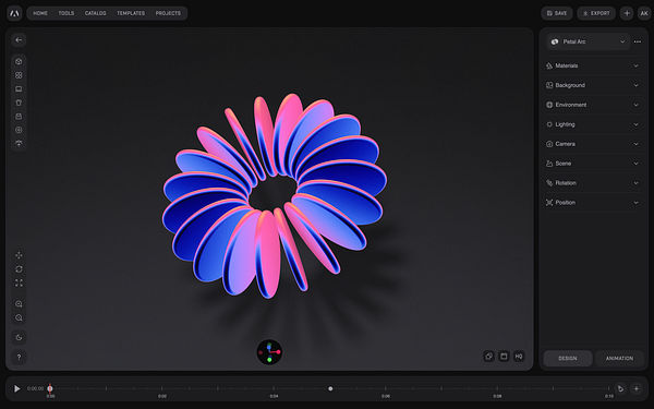 The image displays the user interface of the Morflax Studio editor featuring a 3D model in vibrant colors.