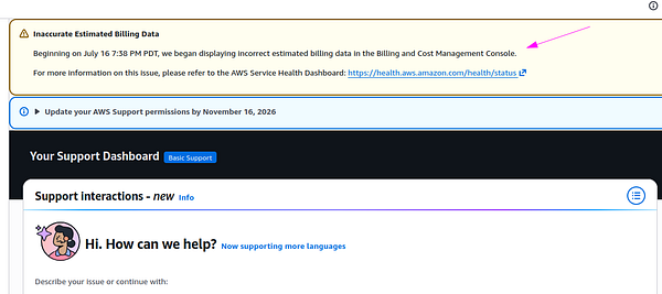 Screenshot of an AWS billing dashboard showing detailed cost breakdown, costs by service and region, and account information.