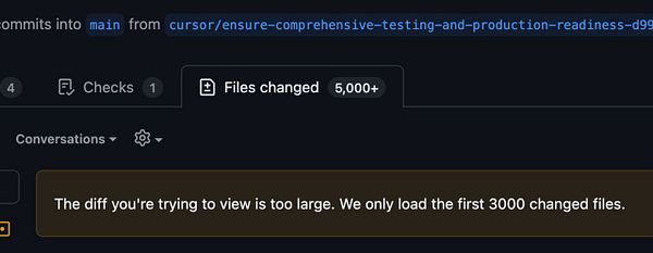 The image displays a GitHub interface showing a large number of file changes in a commit.