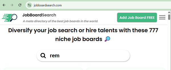 Screenshot of a job board search results page with individual job listing cards.