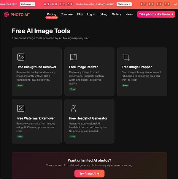 User interface of a Tools page showcasing various AI-driven features with visual icons and explanatory text.