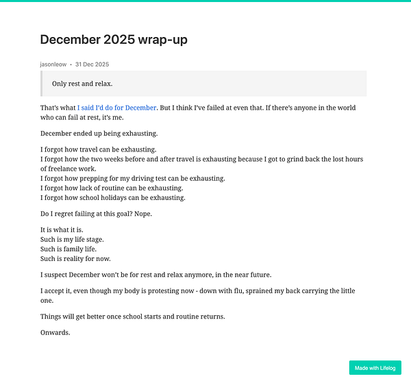 A personal reflection on the challenges faced in December 2025, emphasizing exhaustion and the struggle to rest.
