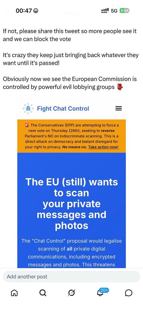 An illustration depicting a large robotic hand labeled 'EU' controlling or manipulating a dog representing 'NetZensu.', highlighting a critical commentary on EU's chat control policy.