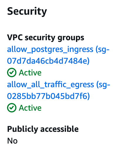 The image displays a section of a cloud service interface related to security settings for a database.