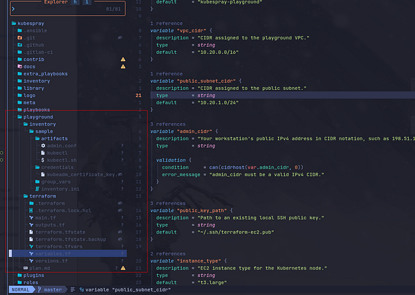 Terminal output displaying a successful Kubernetes cluster deployment process using kubespray on k8s.