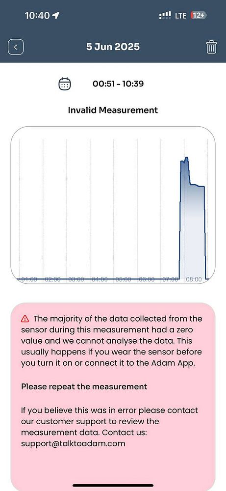 The image displays an error message regarding invalid measurement data from a sensor.