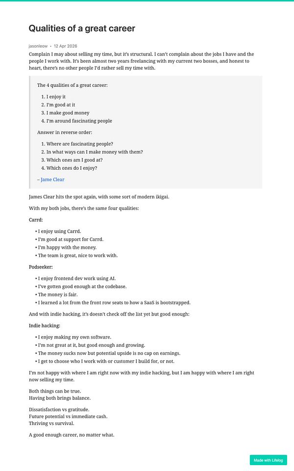 Illustrated infographic outlining nine qualities of a great career with colorful icons and brief descriptions.
